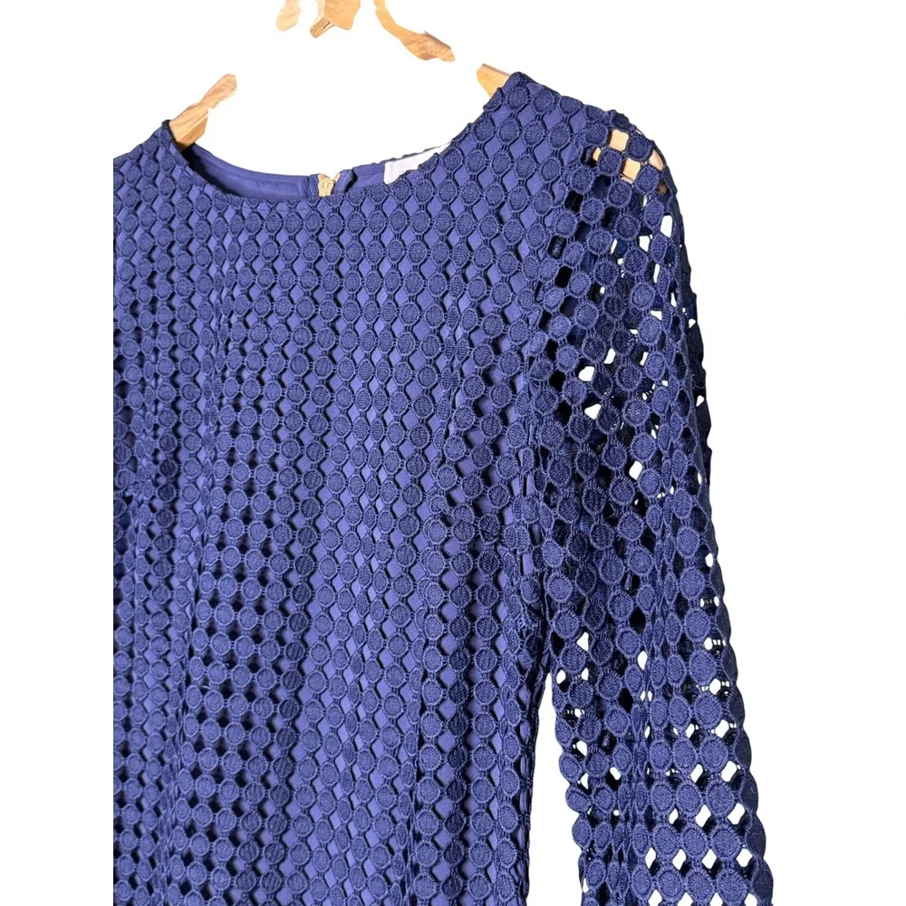Sail to Sable Navy Blue Circle Lace Long Sleeve Shift Dress Mini Size 4 - Picture 3 of 13